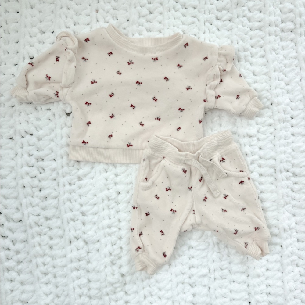 Baby Girl 2-Piece Organic Cotton Velour Set in Wild Rose Print